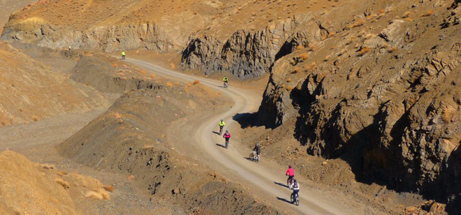 Cycling group in the High Atlas Mountains